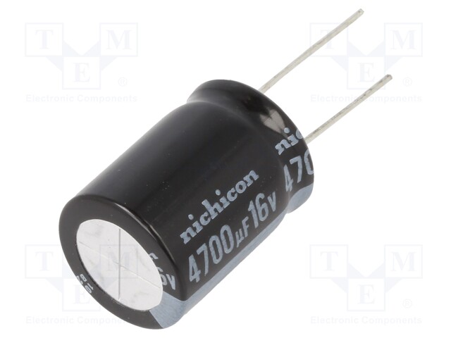 Capacitor: electrolytic; THT; 4700uF; 16VDC; Ø18x25mm; Pitch: 7.5mm