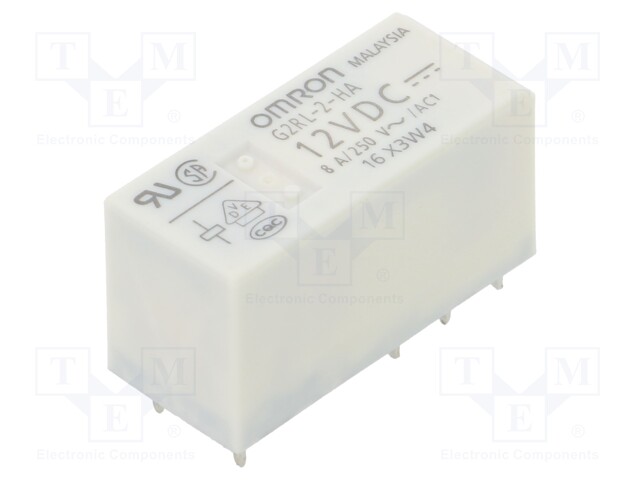 Relay: electromagnetic; DPDT; Ucoil: 12VDC; Icontacts max: 8A; PCB