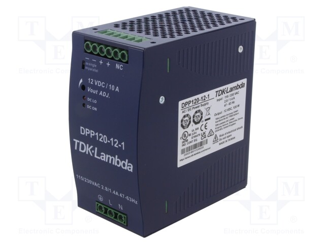 AC/DC CONVERTER, DIN RAIL, 1 O/P, 264VAC, 12V