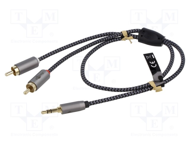 Cable; Jack 3.5mm 3pin plug,RCA plug x2; 0.5m; black-gray; PVC