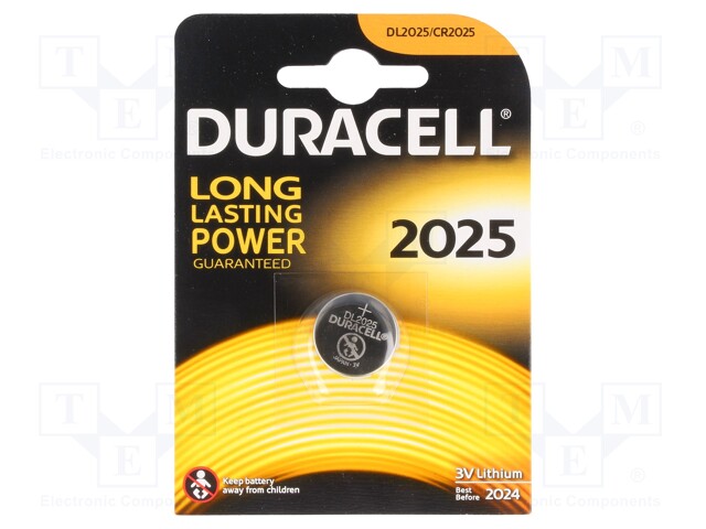 Battery: lithium; 3V; CR2025,coin; Batt.no: 1; Ø20x2.5mm; 150mAh