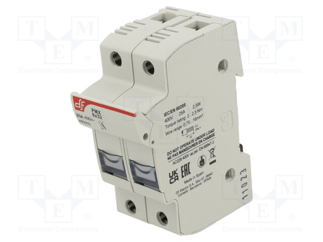 Fuse holder; cylindrical fuses; 8x32mm; Mounting: DIN; 25A; 400VAC