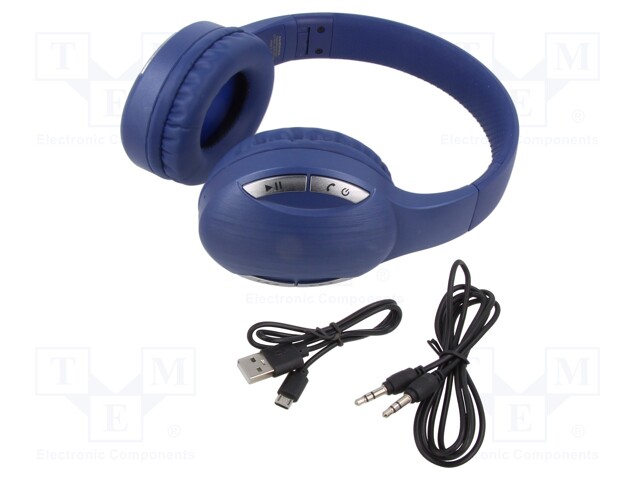 Bluetooth headphones with microphone; blue; USB B micro; 10m