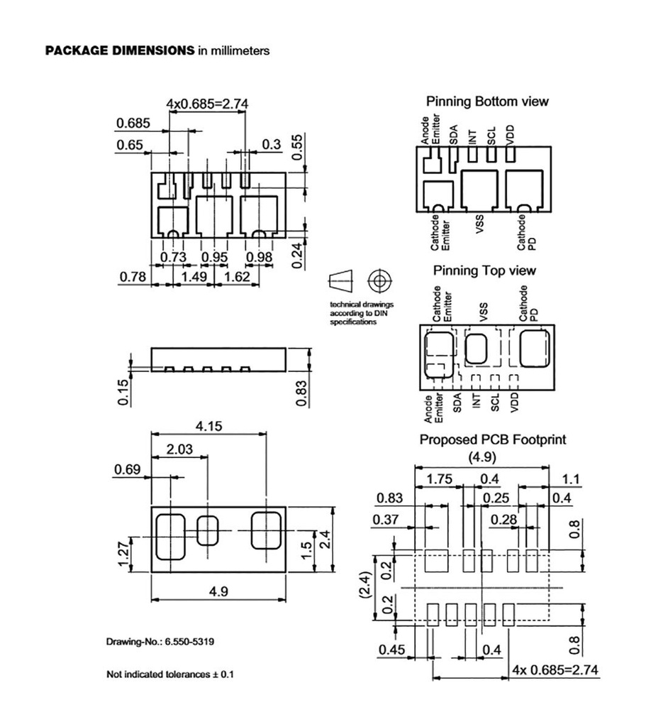 Sensor: proximity; -40÷105°C; Range: 200mm; PCB,SMD; 2.5÷3.6V