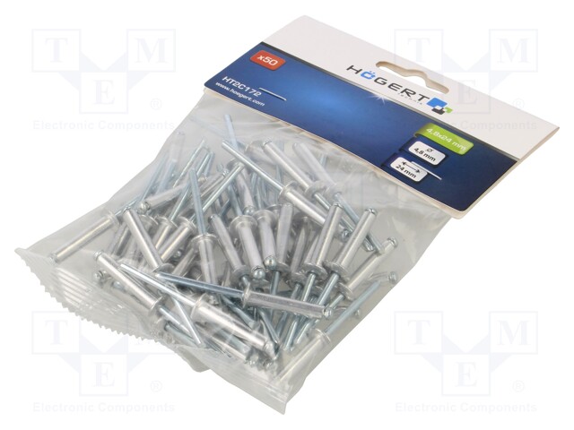 Rivet; aluminium; Rivet diam: 4.8mm; L.rivet: 24mm; 50pcs.