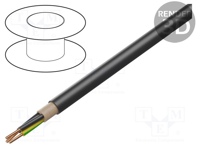 Wire; NYY; round; solid; Cu; 3G2,5mm2; PVC; black; 0.6/1kV