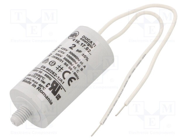 Capacitor: motors, run; 2uF; 425VAC; Ø28x55mm; -25÷85°C; ±5%