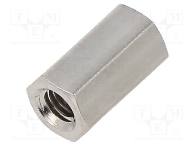 Screwed spacer sleeve; 9mm; Int.thread: M3; hexagonal; brass