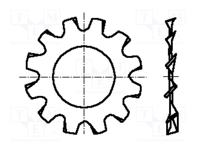 Washer; externally serrated; M5; D=10mm; h=0.6mm; spring steel