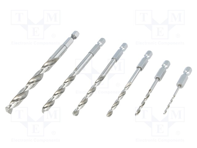 Tool accessories: drill set; Application: metal; Pcs: 6; Mat: HSS