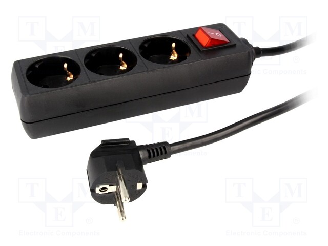 Plug socket strip: protective; Sockets: 3; 230VAC; 16A; 1.4m; IP20