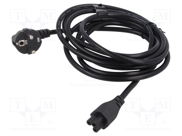 Cable; CEE 7/7 (E/F) plug angled,IEC C5 female; PVC; 3m; black