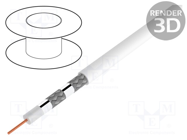 Wire: coaxial; solid; CCS; PVC; white; 305m; 7mm