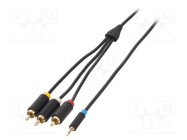 Cable; Jack 2.5mm plug,RCA plug x3; 1.5m; Plating: gold-plated