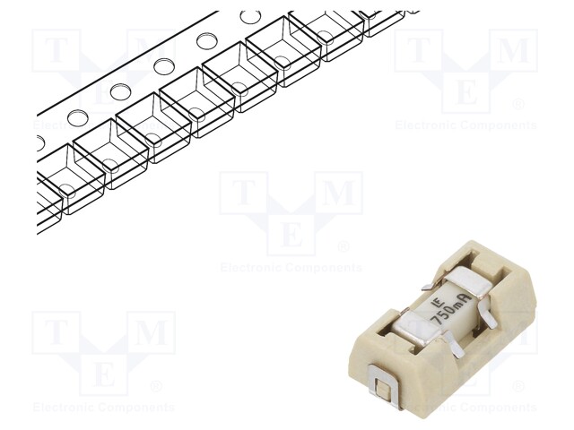 Fuse, Surface Mount, 750 mA, OMNI-BLOK Series, 125 VAC, 125 VDC, Very Fast Acting, SMD