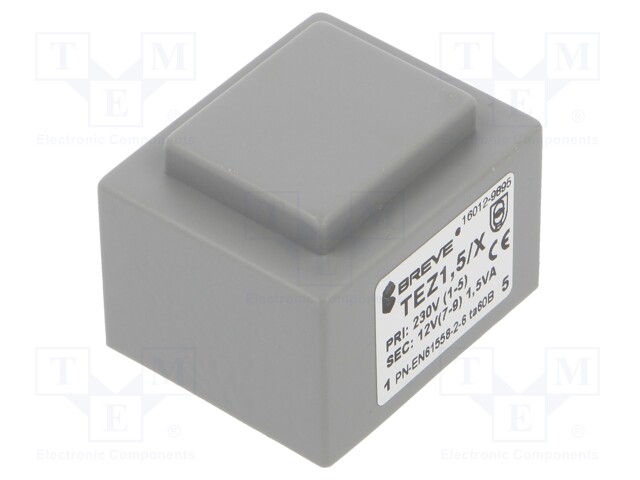 Transformer: encapsulated; 1.5VA; 230VAC; 12V; 125mA; Mounting: PCB