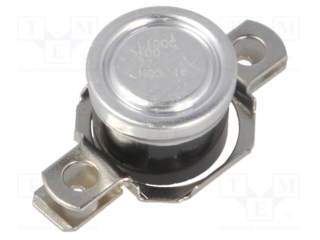 Sensor: thermostat; Output conf: NC; Topen: 100°C; Tclos: 80°C; 10A