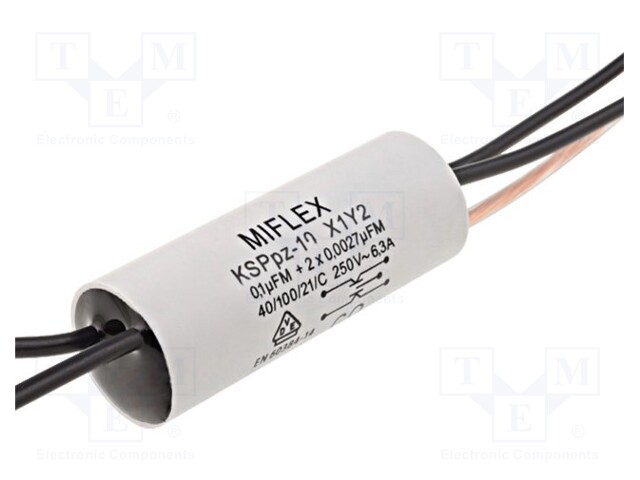 Capacitor: polypropylene; X1,Y2; ±20%; Ø22x43mm; Leads: cables