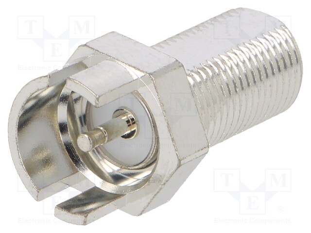 Socket; F; female; card edge; 75Ω; soldering; on PCBs; teflon; 2GHz