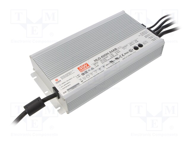Power supply: switched-mode; LED; 600W; 24VDC; 20.4÷25.2VDC; IP65