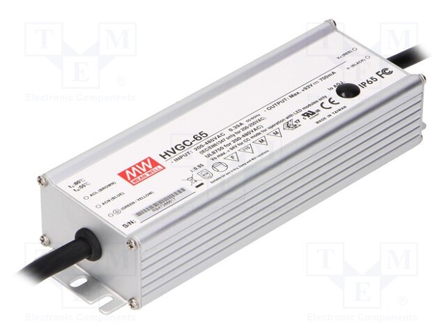 Power supply: switched-mode; LED; 65.1W; 18÷186VDC; 210÷350mA