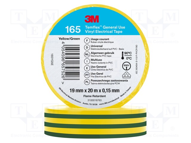 Tape: electrical insulating; W: 19mm; L: 20m; Thk: 0.15mm; rubber