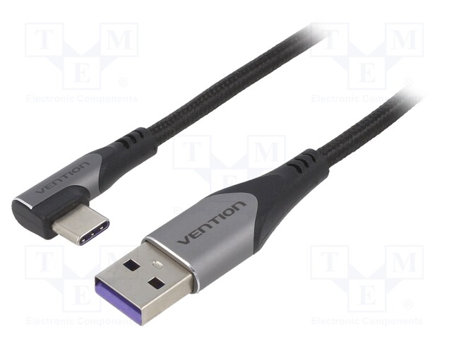 Cable; USB 2.0; USB A plug,USB C angled plug; 1m; black; 480Mbps