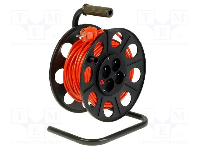 Extension lead; 3x1.5mm2; reel; Sockets: 4; PVC; orange; 15m; 10A