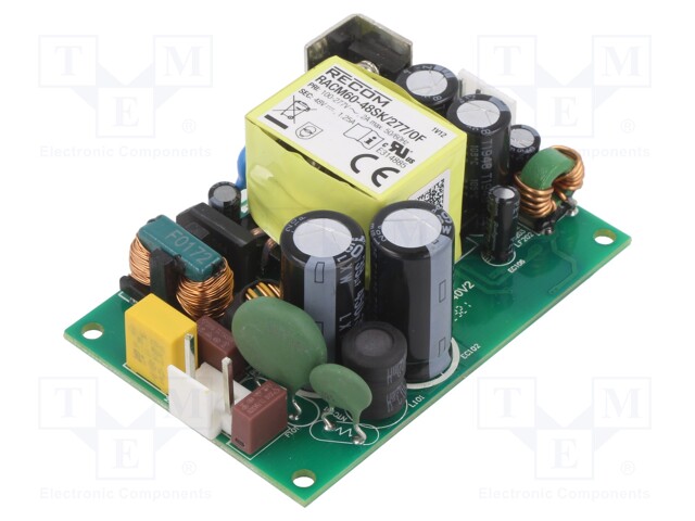 Power supply: switched-mode; 60W; 80÷305VAC; 48VDC; 1250mA; 90%