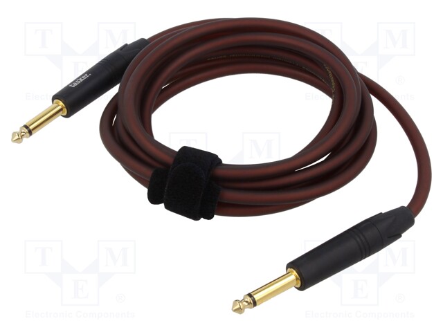Cable; Jack 6,3mm 2pin plug,both sides; 6m; brown; 0.25mm2