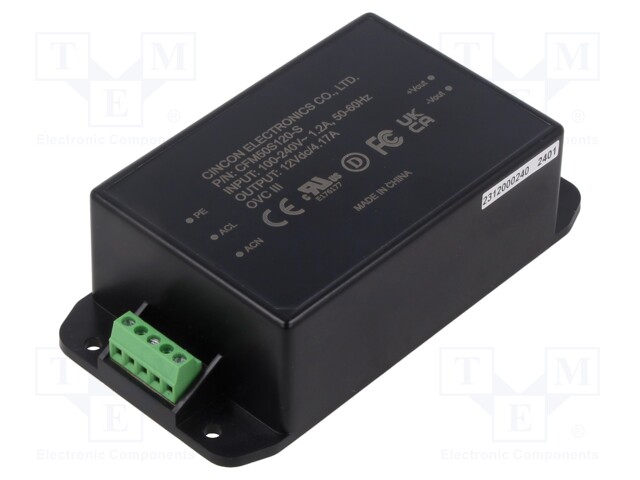 Power supply: switched-mode; 50W; 12VDC; 4.17A; 55.2x106.6x30.5mm