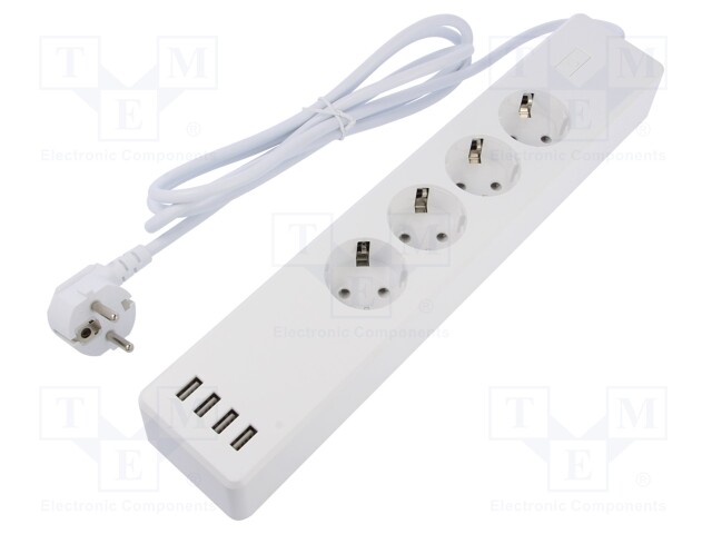 Plug socket strip: protective; Sockets: 8; 240VAC; 10A; 1.8m; 2400W
