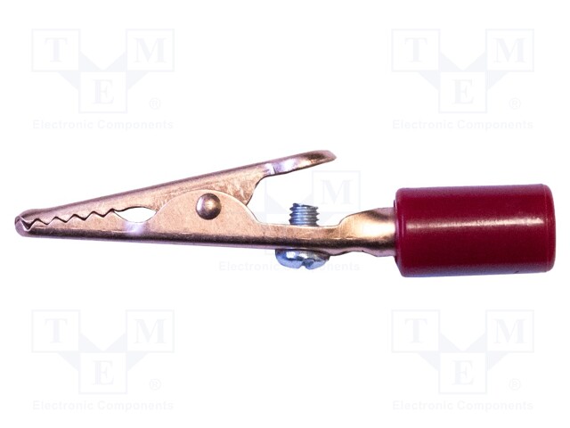 Crocodile clip; 10A; Grip capac: max.7.9mm; Overall len: 58mm; red
