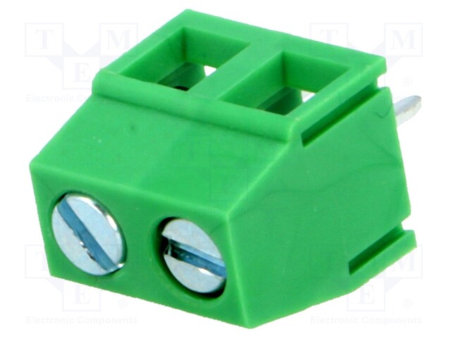 PCB terminal block; angled 90°; 5mm; ways: 2; on PCBs; 1.5mm2; 8A