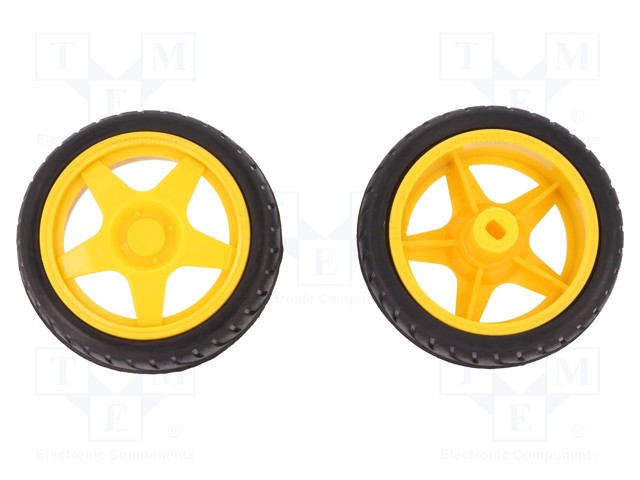 Wheel; yellow-black; Shaft: two sides flattened; Pcs: 2; push-in