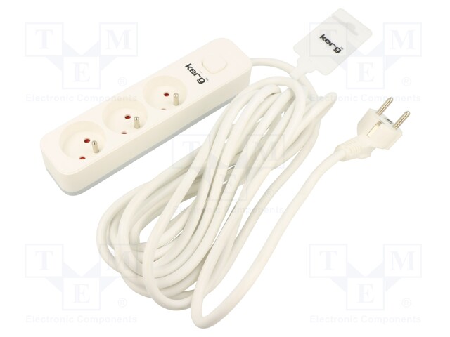 Extension lead; Sockets: 3; PVC; white; 3x1,5mm2; 10m; 16A
