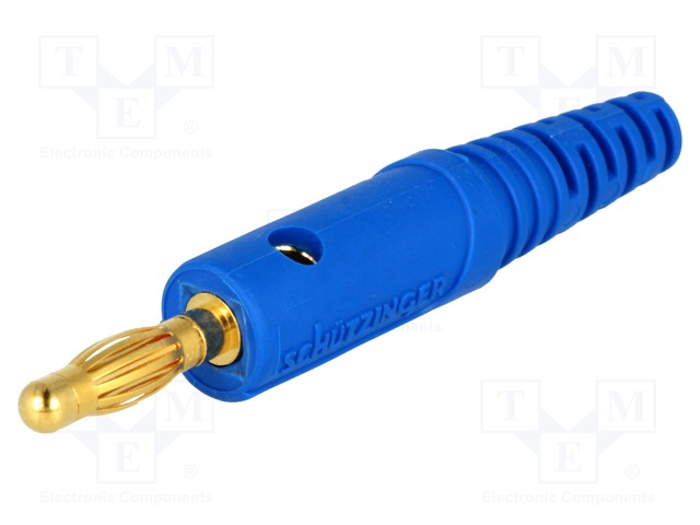 Plug; 4mm banana; 10A; 60VDC; blue; with transversal socket