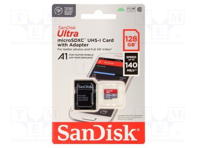 Memory card; Android; microSDXC; 128GB; R: 140MB/s; adapter