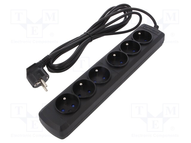 Plug socket strip: supply; Sockets: 6; 250VAC; 10A; Colour: black