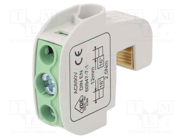 Splice terminal: rail; 16mm2; ways: 1; terminals: 2; green; 690V