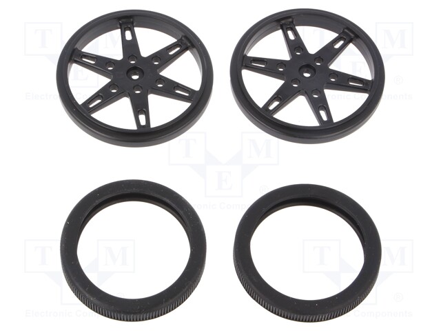 Wheel; black; Pcs: 2; push-in,screw; Ø: 60mm; Shaft dia: 4.8mm; W: 8mm