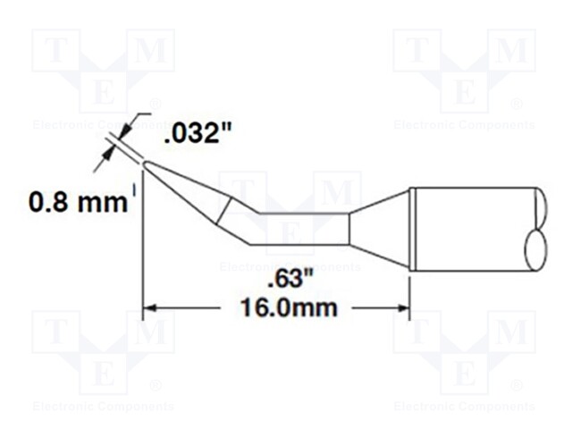 Tip; bent conical; 0.8x16mm; 302°C; for soldering station