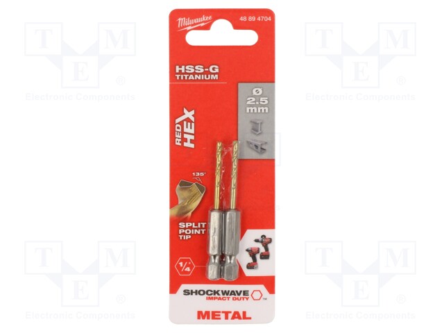 Drill bit; for metal,impact; Ø: 2.5mm; 2pcs.