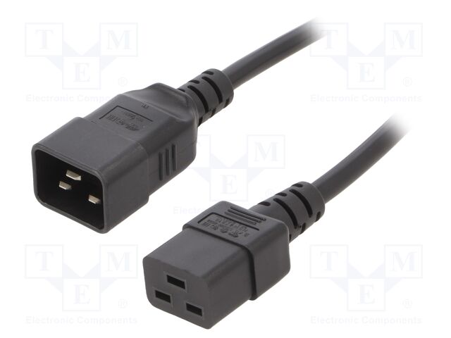 Cable; 3x1.5mm2; IEC C19 female,IEC C20 male; PVC; 3m; black; 16A