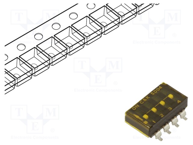 DIP SWITCH, SPST, 0.1A, 25VDC, SMD