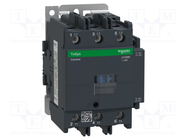 Contactor: 3-pole; NO x3; Auxiliary contacts: NO + NC; 380VAC; 80A