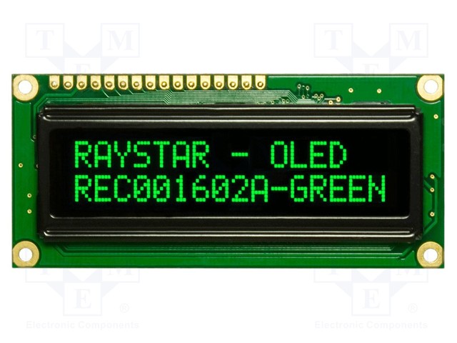 Display: OLED; alphanumeric; 16x2; Window dimensions: 66x16mm