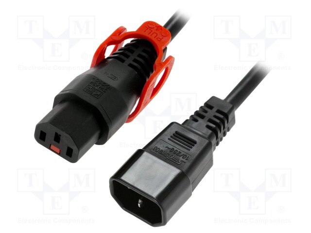 Cable; IEC C13 female,IEC C14 male; 3m; with IEC LOCK+ locking