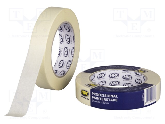 Tape: masking; W: 25mm; L: 50m; Thk: 0.13mm; cream; 35N/cm; max.60°C