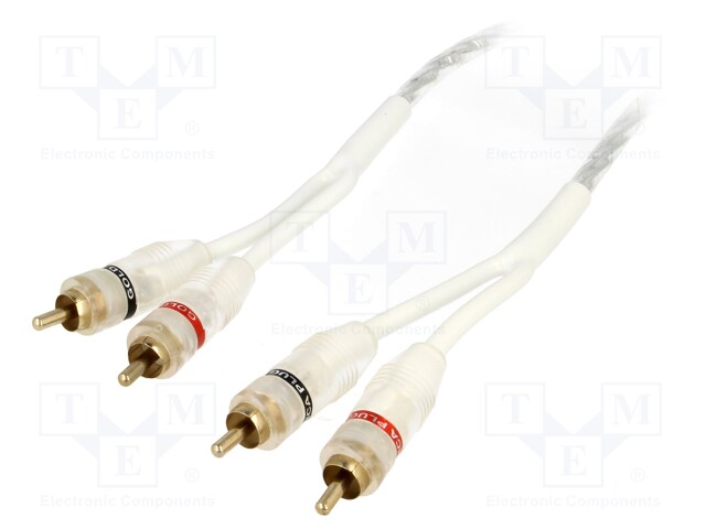 Cable; for amplifier; RCA socket x2,both sides; 5m; white